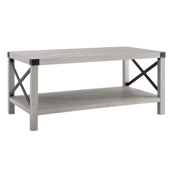 Urban Industrial 40 in. Stone Gray Rectangle MDF Wood Top Coffee Table with Shelf