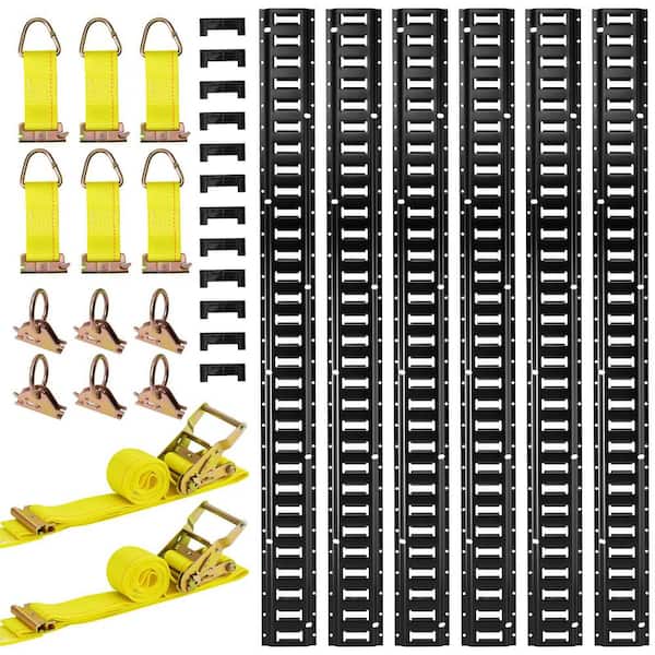 E-Track Tie-Down Rail Kit, 6Pack 5ft. E Track Rails, 26Pcs Includes 2 Ratchet Straps & 6 O-Rings&6 Tie-Offs with D-Ring
