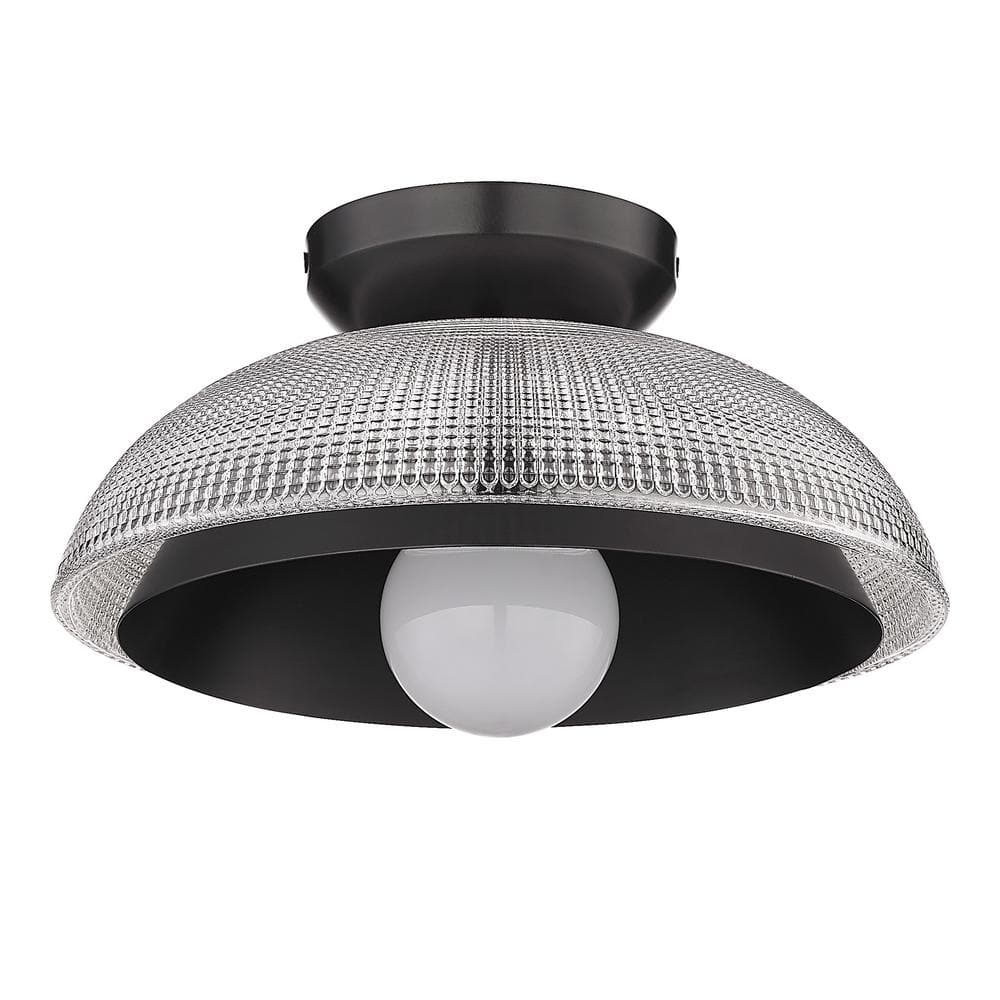 Crawford 1-Light Flush Mount in Matte Black and Retro Prism Glass