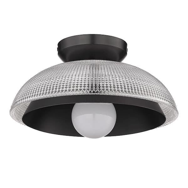 Golden Lighting Crawford 11.75 in. 1-Light Matte Black Flush Mount