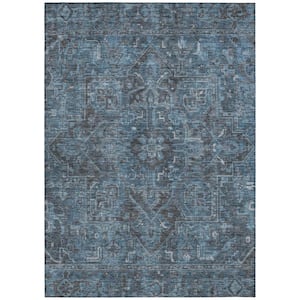 Navy and Black 9 ft. x 12 ft. Woven Oriental Rectangle Indoor/Outdoor Area Rug