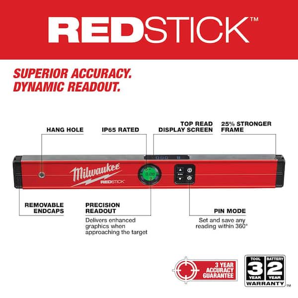 Milwaukee 24 in. REDSTICK Digital Box Level with Green 100 ft. Cross Line and Plumb Points Laser