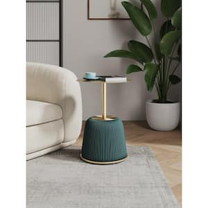 Anderson Modern 15.75 in. Green Round Metal Leatherette Upholstered End Table
