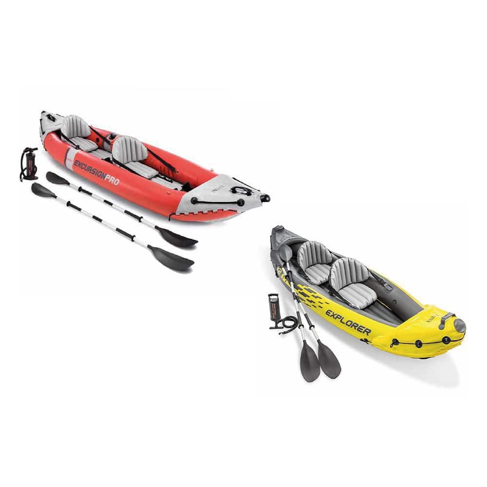 Intex 2-Person Vinyl Kayak with Oars and Pump and 2-Person K2 Kayak with  Oars Air Pump 68309EP + 68307EP - The Home Depot