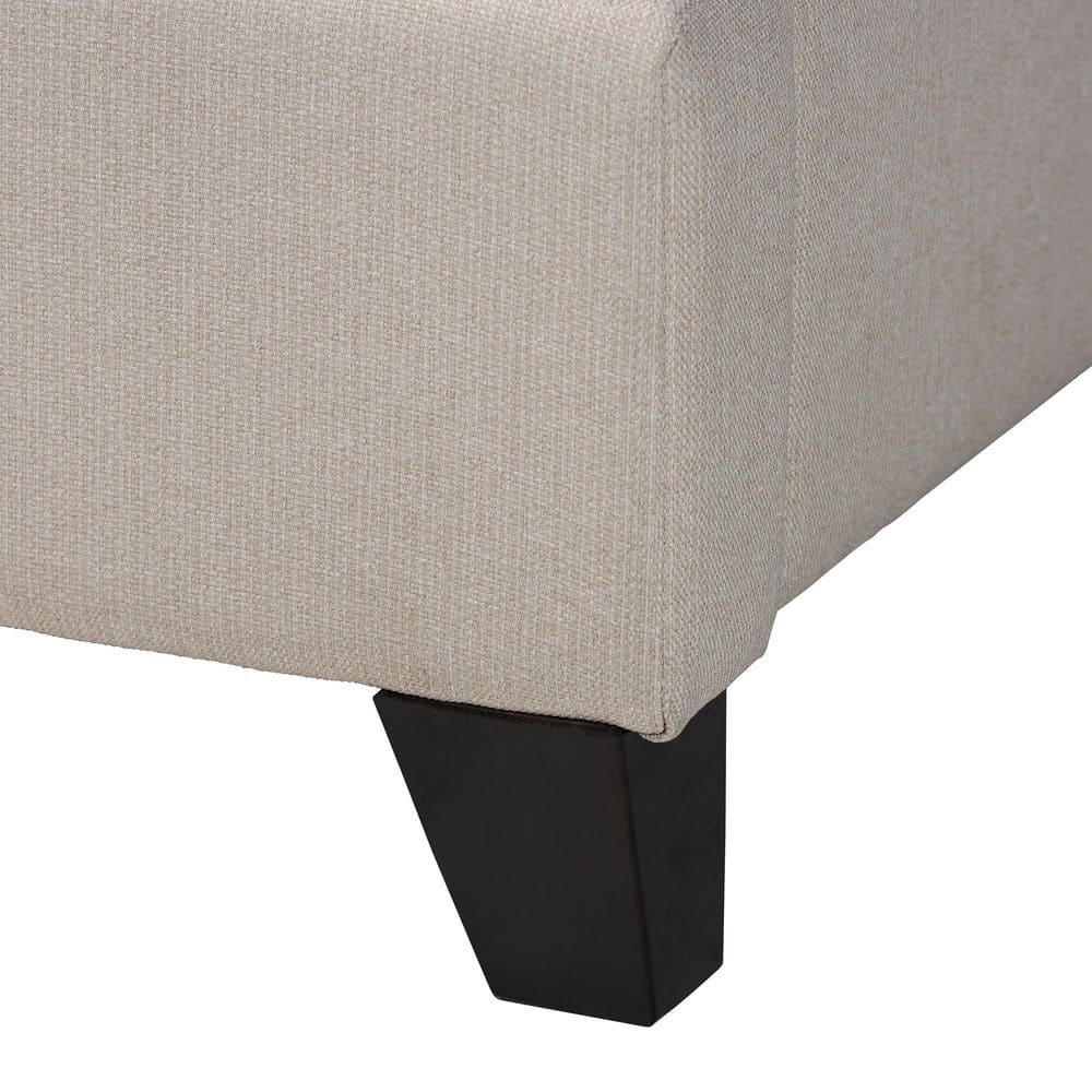 Elegant King-Sized Light Beige Linen Upholstered Bed with Nailhead Trim