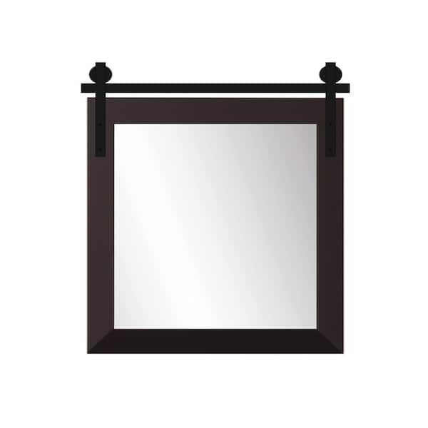 BrandtWorks 34 in. W x 37 in. H Square Matte Black Framed Mirror with Barn Door Bracket
