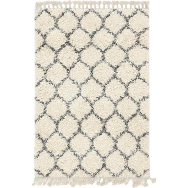 Hygge Shag Trellis Ivory 4 ft. x 6 ft. Area Rug