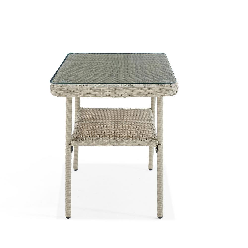 Light Gray All-Weather Wicker Outdoor Cocktail Table with Glass Top