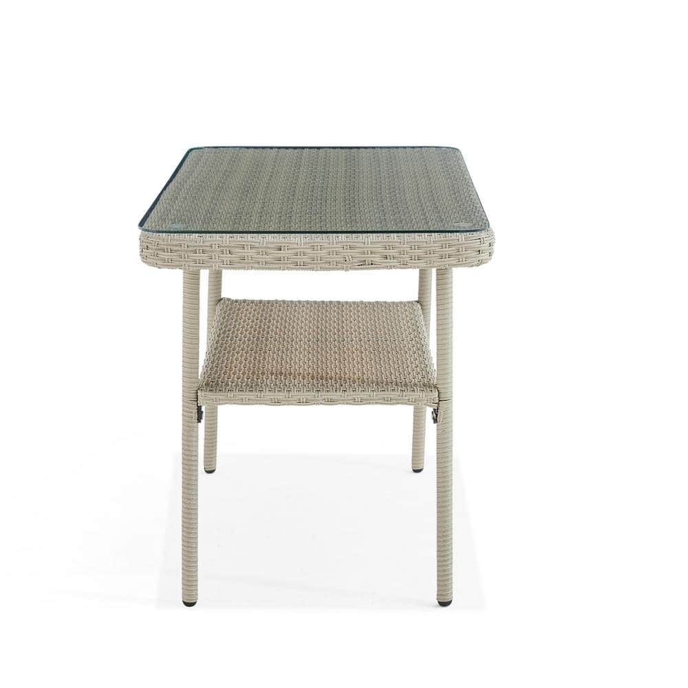 Light Gray All-Weather Wicker Outdoor Cocktail Table with Glass Top