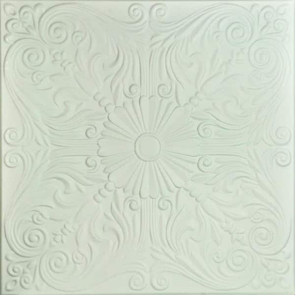 A La Maison Ceilings Spanish Silver Hancock Green 1.6 ft. x 1.6 ft. Decorative Foam Glue Up Ceiling Tile (21.6 sq. ft./case)