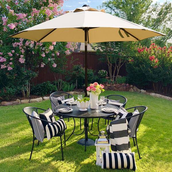 Abba Patio 9 Ft Aluminum Market Sunbrella Auto Tilt Patio Umbrella In Beige Ap93ctbnb 1 The Home Depot