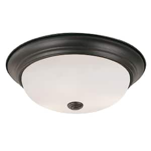 Browns 15 in. 3-Light CFL Oil Rubbed Bronze Flush Mount Ceiling Light Fixture with White Marbleized Glass Shade