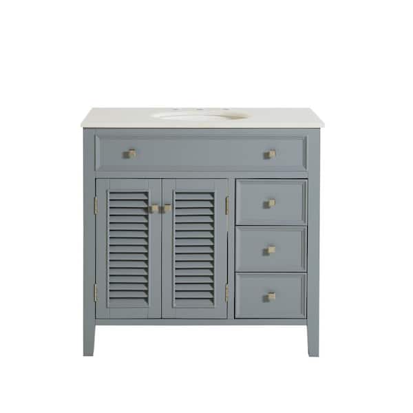 Unbranded Timeless Home 36 in. W x 21 in. D x 35 in. H Single Bathroom Vanity in Grey with White Marble Top and White Basin