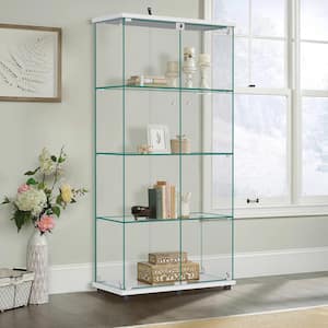 64.5 in. H White Display Cabinet With Tempered Glass Doors with 4 Shelves