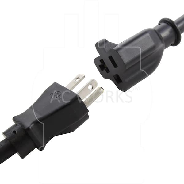 AC WORKS 15A to 20A 1 ft. 14 / 3 SJTW Indoor/Outdoor Adapter Cord