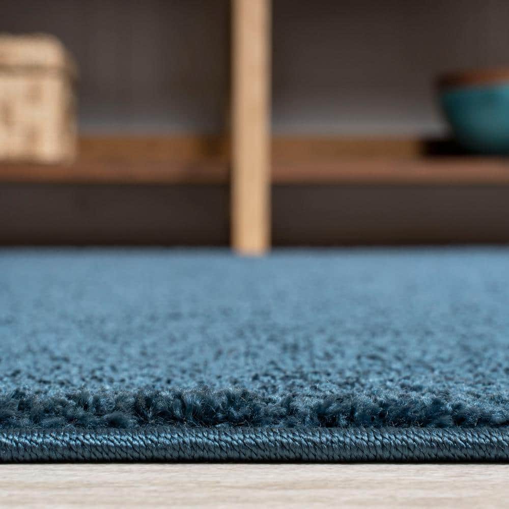 Navy Reversible Solid Synthetic Low-Pile Area Rug