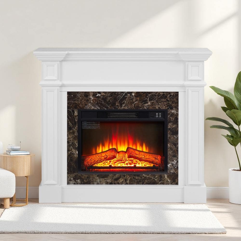 45.66 inch Electric Fireplace with Mantel,Heater with Stacked Stone Surround, 1400W, 4777 BTU, Remote Control, White price history on PriceWatchPro