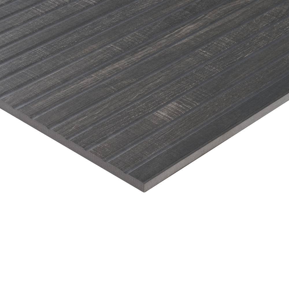 Black Ribbed Porcelain Large Format Wall Tile 24x48