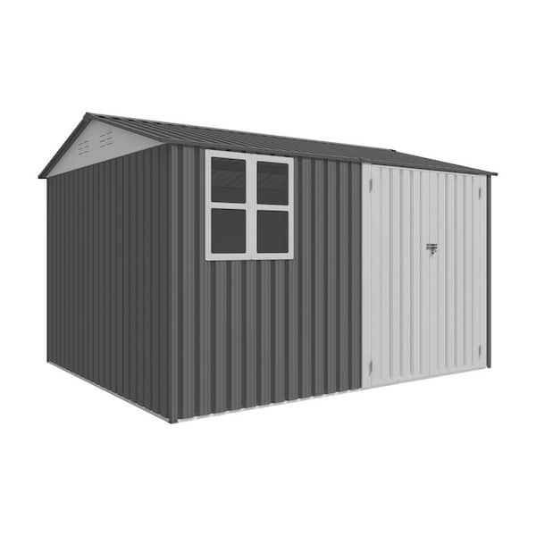 8 ft. W x 10 ft. D Metal Outdoor Storage Shed for Outdoor, Lockable Door Gray 80 sq. ft.