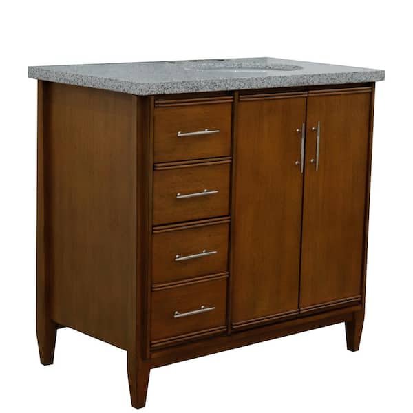 Bellaterra Home 37 in. W x 22 in. D Single Bath Vanity in Walnut with Granite Vanity Top in Gray with Right White Oval Basin