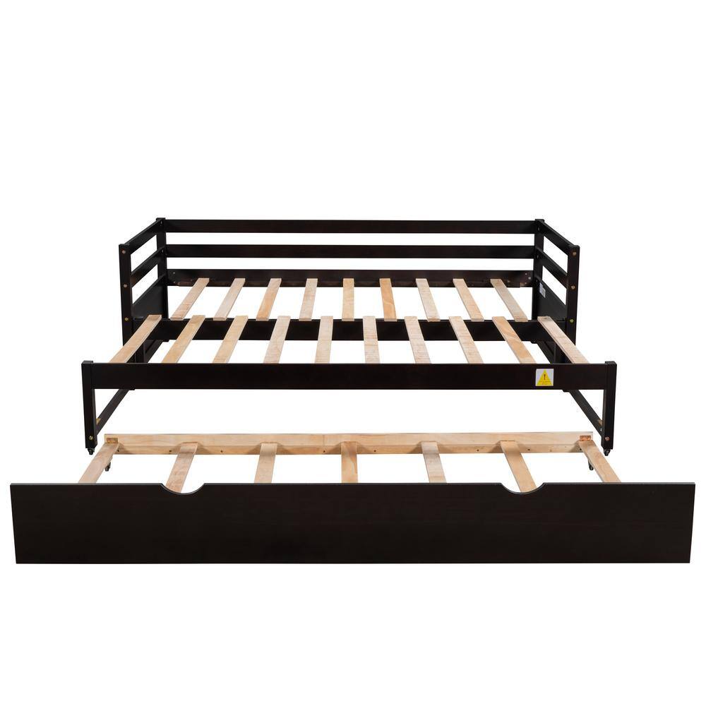 URTR Espresso Twin or Double Twin Daybed with Trundle, Wooden ...