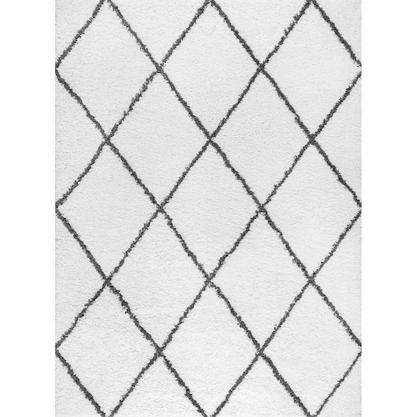 Tayse Rugs Jersey Shag Diamond White 9 ft. x 12 ft. Indoor Area Rug