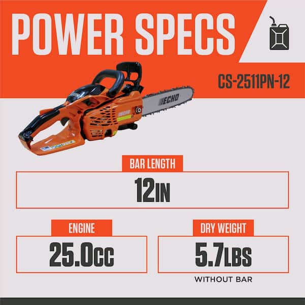 ECHO 12 in. 25.0 cc Gas 2-Stroke X Series Rear Handle Chainsaw