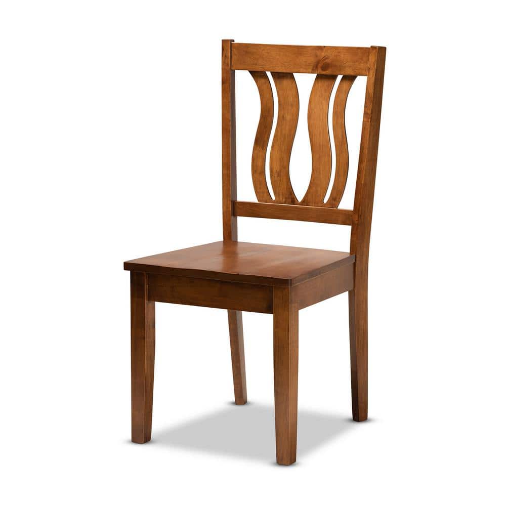 Walnut Brown Geometric Cut-Out 7-Piece Dining Set with Scoop Seats