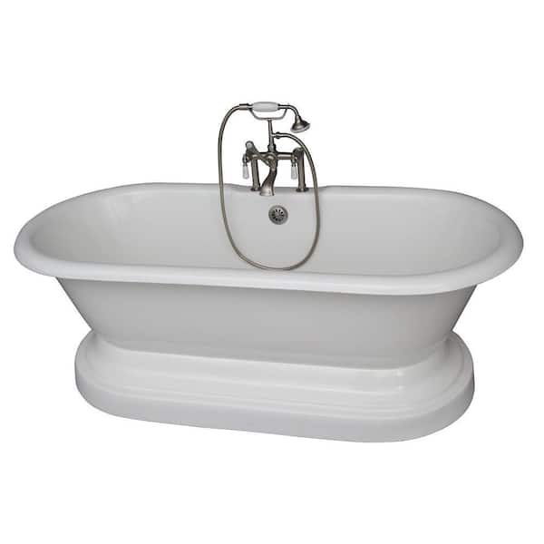 Barclay Products 5.6 ft. Cast Iron Double Roll Top Tub in White with Brushed Nickel Accessories