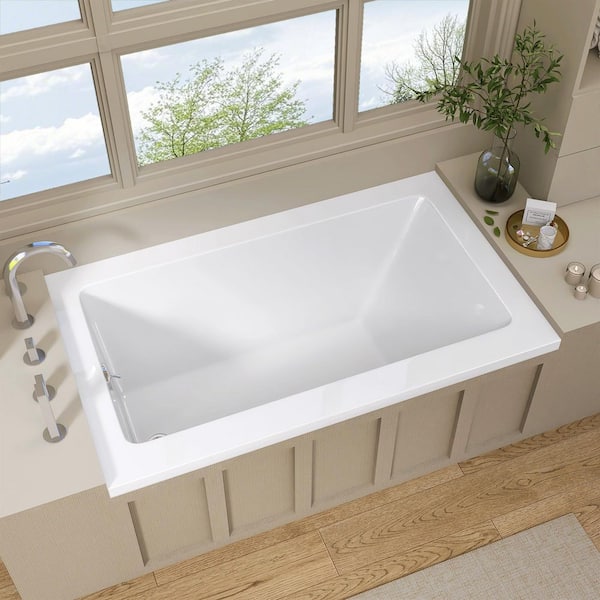 54 in. x 32 in. Rectangular Drop-in Soaking Bathtub Acrylic Bathroom Soaking Bath Tub with Left Drain in White