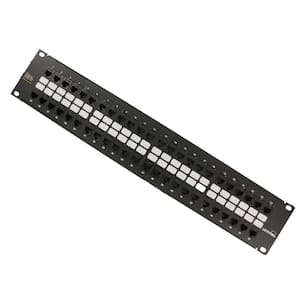 GigaMax 48-Port QuickPort Cat 5e 2RU Patch Panel with Cable Management Bar, Black