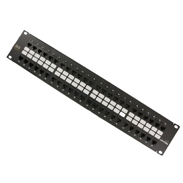 Leviton GigaMax 48-Port QuickPort Cat 5e 2RU Patch Panel with Cable Management Bar, Black