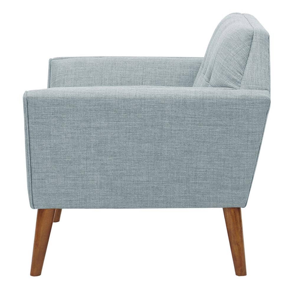 Mid-Century Light Blue Microfiber Accent Chair with Pecan Wood Legs