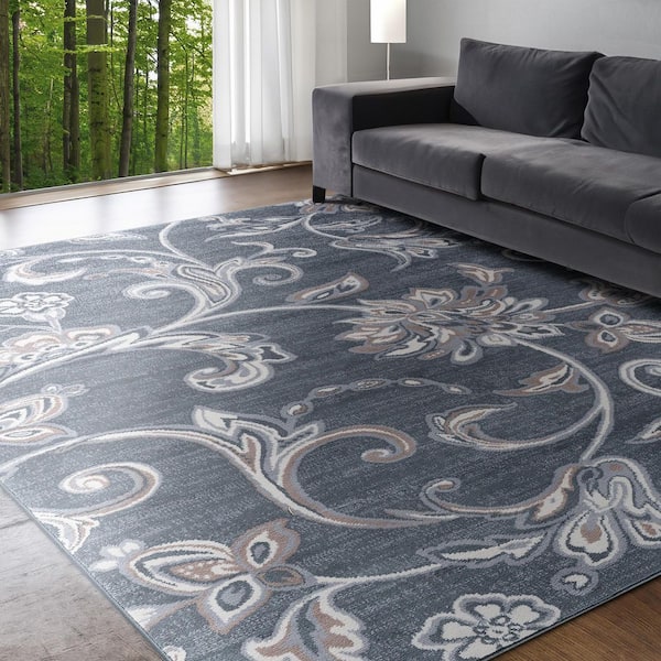 Madison Floral Dark Gray 5 ft. x 7 ft. Indoor Area Rug