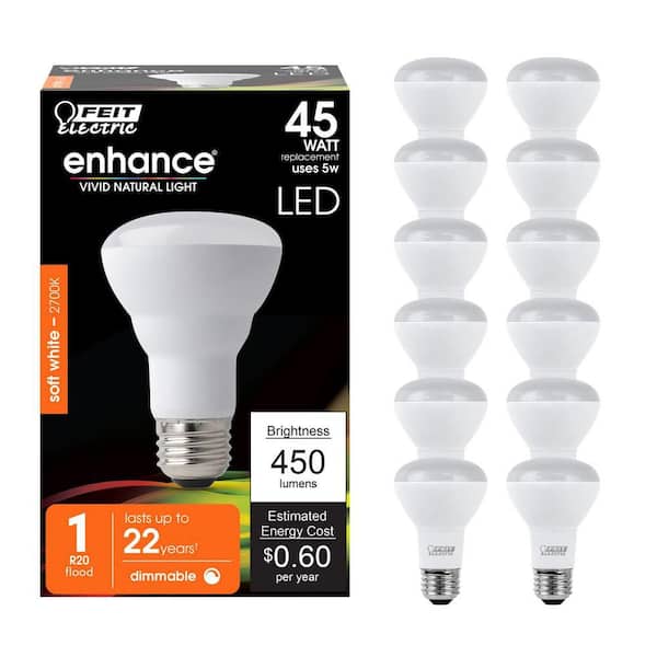 45-Watt Equivalent R20 Dimmable CEC Title 20 90+ CRI E26 Flood LED Light Bulb, Soft White 2700K (12-Pack)