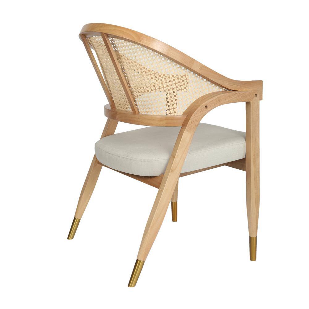 Natural Cane Rattan Dining and Accent Chair with Upholstered Seat