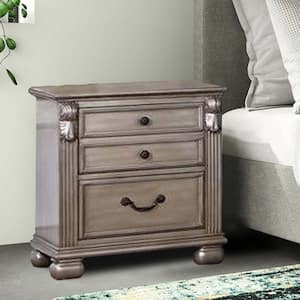 Champagne and Gold 3-Drawer 25 in. Wooden Nightstand