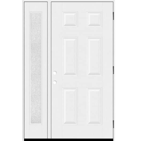 Regency 53 in. x 80 in. 6 Panel LHOS Unfinished White Mahogany Fiberglass Prehung Front Door w/Rain14in. SL 4-9/16