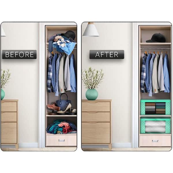 Foldable Storage Bag Organizers with Clear Window and Handles, Blue 19 in. x 7.5 in. Fabric Decorative Box  Set of 1