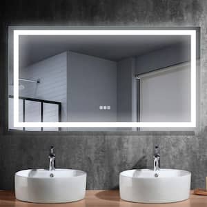 60 in. W x 32 in. H Rectangular Frameless Dimmer Anti-Fog Wall LED Bathroom Vanity Mirror in Silver