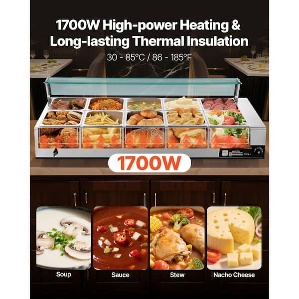 【サモワール】フローラル 【シルバープレート】バナー ホットウォーターサーバー VEVOR Commercial Electric Food Warmer, 1700W Stainless Steel Steam
