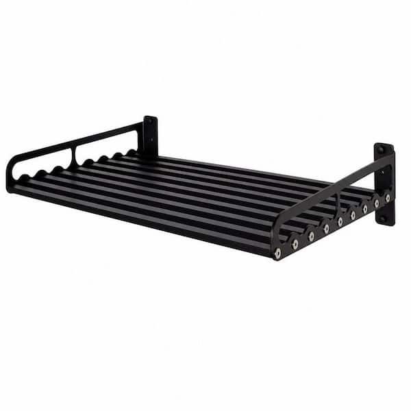 23.58-in. W x 15.52-in. D x 3-in. H in Black Assembled Wall Microwave Shelf, Microwave Oven Rack, Pot Pan Rack