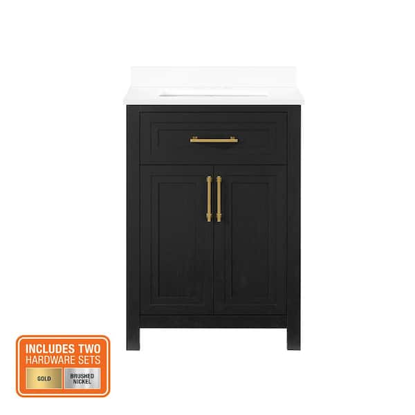 Beaufort 24 in. Single Sink Black Bath Vanity with White Engineered Stone Top (Assembled)