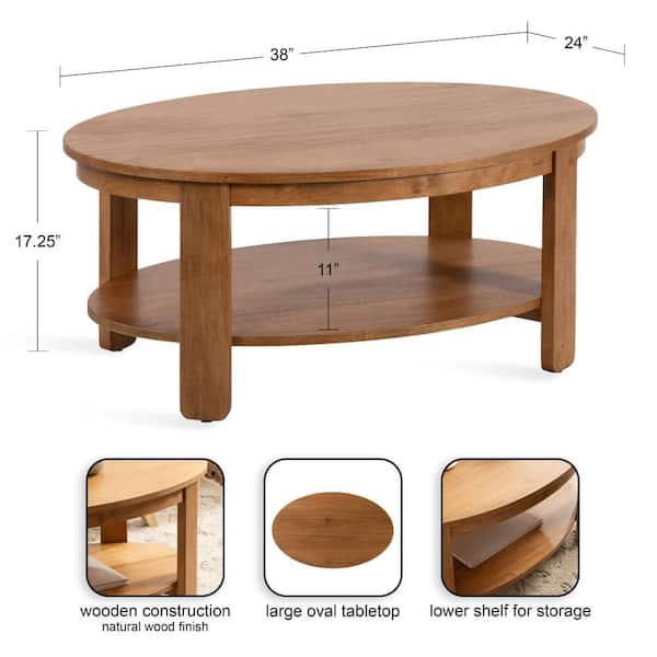 Kate and Laurel Foxford 38 in. Natural Oval Wood Coffee Table