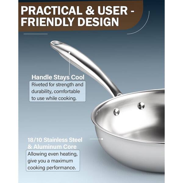Cook N Home 12 in. Tri-Ply All Clad 18/10 Stainless Steel Skillet