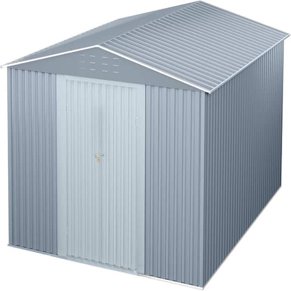 8x12 Ft Outdoor Metal Storage Shed, Galvanized Steel Garden Sheds with Lockable Doors