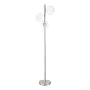 Vista Heights 62 in. Brushed Nickel 3-Light Standard Floor Lamp With Opal White Glass Globe Shade