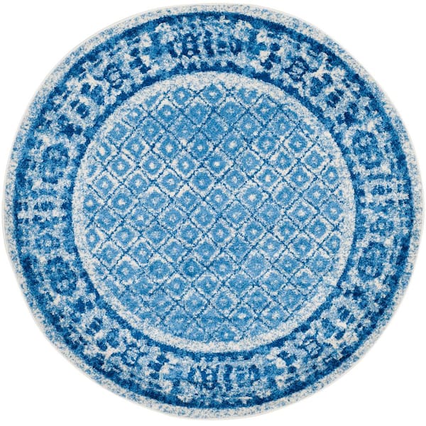 SAFAVIEH Adirondack Silver/Blue 4 ft. x 4 ft. Round Geometric Border Area Rug