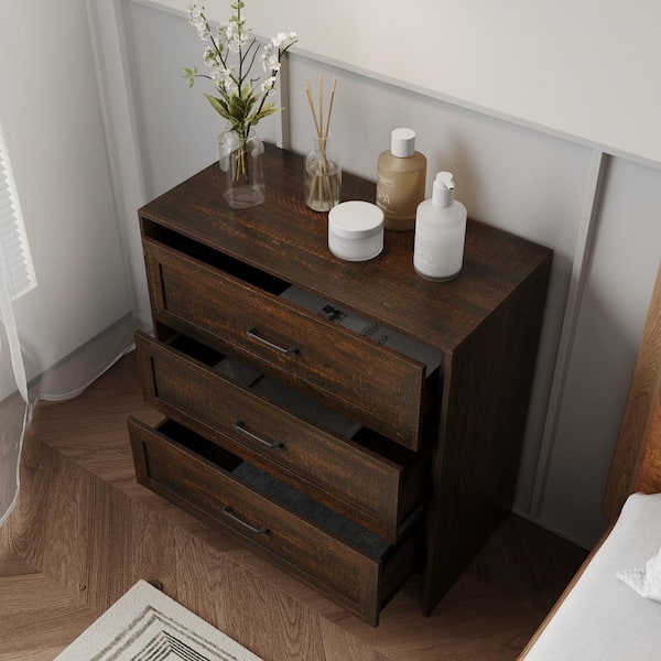 31.5 in. Walnut Rectangle Wood End Table with 3 Drawers, Spacious Top and Tip-Resistant Hardware, Vintage Sofa Table