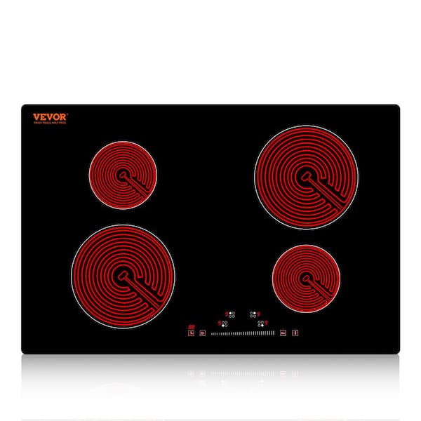 VEVOR Built in Electric Stove Top 24 in. 4 Burners Glass Radiant Cooktop with Sensor Touch Control, Timer and Child Lock,Black